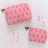 Small Quilted Pouch || Pink Strawflower