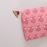 Small Quilted Pouch || Pink Strawflower