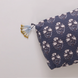 Large Quilted Pouch || Navy Strawflower