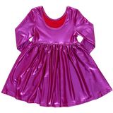 Girls Lame Steph Dress || Red Pink Shimmer