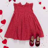 Girls Stevie Dress || Red Mini Hearts