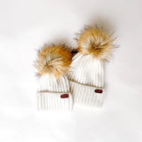 Angora Kids Wool Beanie with Detachable Pom Pom || White