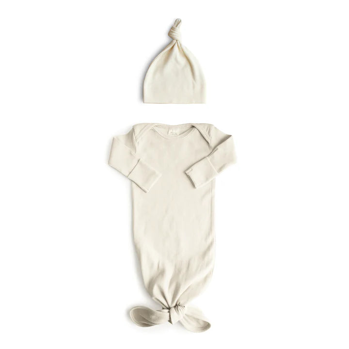 Ribbed Knotted Baby Gown & Beanie Set