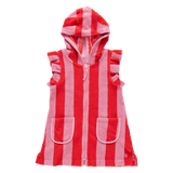 Girls Terry Coverup || Pink Red Stripe