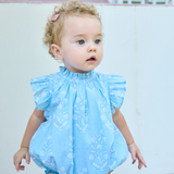 Baby Girls Harper Bubble || Blue Dewdrop Block Print