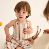 Ranger Striped Cotton Baby Overalls || Ivory