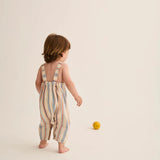 Ranger Striped Cotton Baby Overalls || Ivory