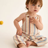 Ranger Striped Cotton Baby Overalls || Ivory