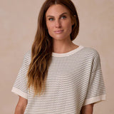 Women's Boxy Crop Knit Tee | Sage Stripe