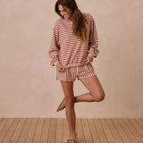 Oversized Crew + Short Set | Poppy Stripe