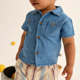 Roy Striped Cotton Baby Shorts || Ivory