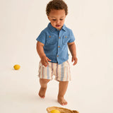 Roy Striped Cotton Baby Shorts || Ivory