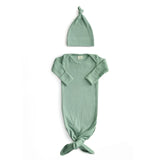 Ribbed Knotted Baby Gown & Beanie Set