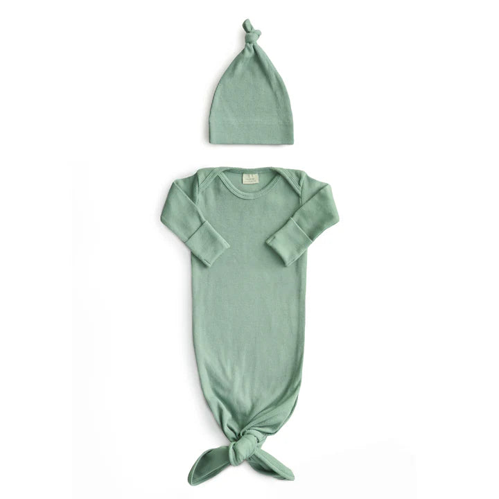 Ribbed Knotted Baby Gown & Beanie Set