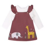 Baby Girl Giraffe & Elephant Buddy Tunic Dress & Bodysuit Set || Berry