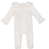 Baby Girl Embroidered Pointelle & Ruffle  Footie Jumpsuit || Floral