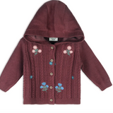 Embroidered Cable Knit Hooded Cardigan || Organic Cotton