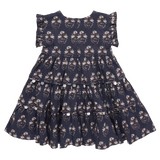 Girls Peachy Dress || Navy Strawflower