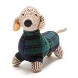 Knitted Sausage Dog Rattle || Tartan Jumper