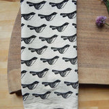 Handprinted Bird Tea Towel || Black