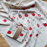 Handprinted Cotton Kitchen Towel || Apple