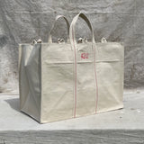 Heavy Duty Natural Canvas Tote Bag || Beige & Red