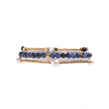 Gem and Pearl Miyuki Stretch Bracelets Set || Lapis Lazuli