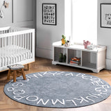 Washable Round Alphabet Area Rug ||  Blue