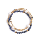 Gem and Pearl Miyuki Stretch Bracelets Set || Lapis Lazuli