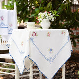Folklore Cross Stitch Embroidered Tea Table Cloth - White