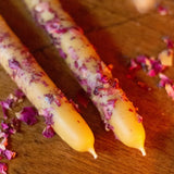 Hand-Dipped Beeswax Taper Candle || Rose Petals