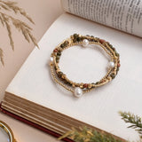 Gem and Pearl Miyuki Stretch Bracelets Set || Unakite