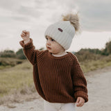 Angora Kids Wool Beanie with Detachable Pom Pom || White