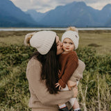 Adult Angora Wool Beanie with Detachable Pom Pom || White