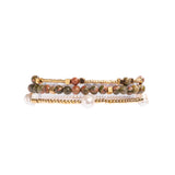 Gem and Pearl Miyuki Stretch Bracelets Set || Unakite