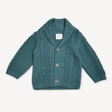 Cable Knit Baby Organic Cardigan || Teal