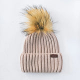 Adult Angora Wool Beanie with Detachable Pom Pom || Creamy Taupe