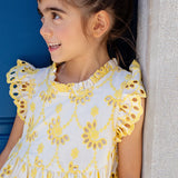 Girls Cynthia Dress || Bright Yellow Eyelet