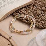Gem and Pearl Miyuki Stretch Bracelets Set || Morganite