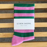 Wally Socks || Wide Pink with Green Stripes