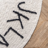 Washable Round Alphabet Area Rug || Ivory