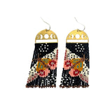 Beaded Handwoven Moonlit Moth Fringe Earrings || Forest