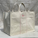 Heavy Duty Natural Canvas Tote Bag || Beige & Red