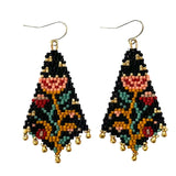 Beaded Handwoven Night Bloom Drop Earrings || Indigo