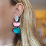 Pebbles Mirror Statement Earrings || Teal