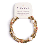Gem and Pearl Miyuki Stretch Bracelets Set || Unakite