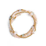 Gem and Pearl Miyuki Stretch Bracelets Set || Morganite