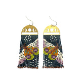 Beaded Handwoven Moonlit Moth Fringe Earrings || Forest