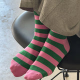 Wally Socks || Wide Pink with Green Stripes