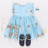 Girls Silk Polly Dress || Milky Blue Tie Dye